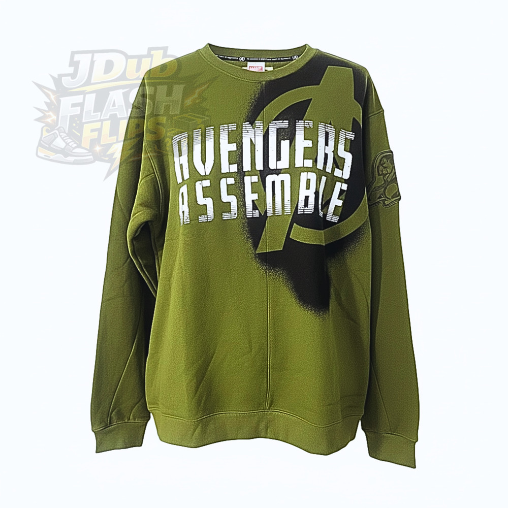 NWT Disney Marvels Avengers Assemble Army Green Slong Sleeve Sweater Unisex M